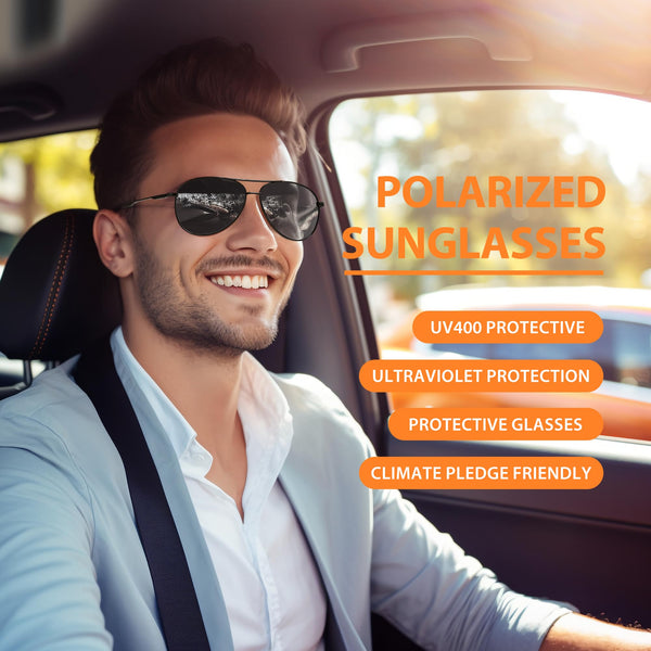 Pilot Men's Polarized Sunglasses - Unisex UV400 Protection Black Sunglasses for Driving, Fishing, Running - Classic Ultra Light Shades