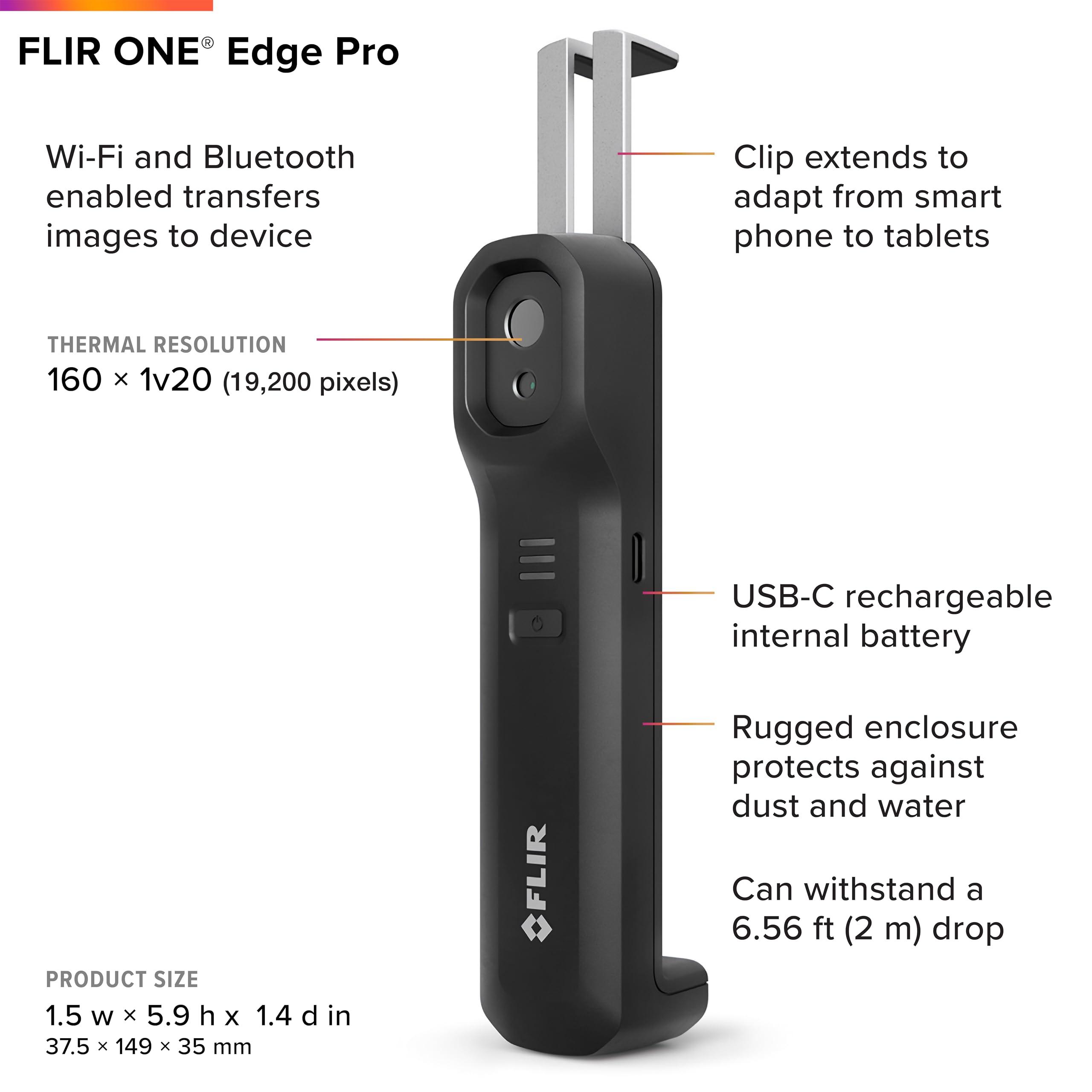 FLIR EDGE - Wireless Bluetooth Thermal Imaging Camera for Smartphones, Compatible with all iOS and Android devices: Use for home inspection, HVAC, automotive, machine industries and more