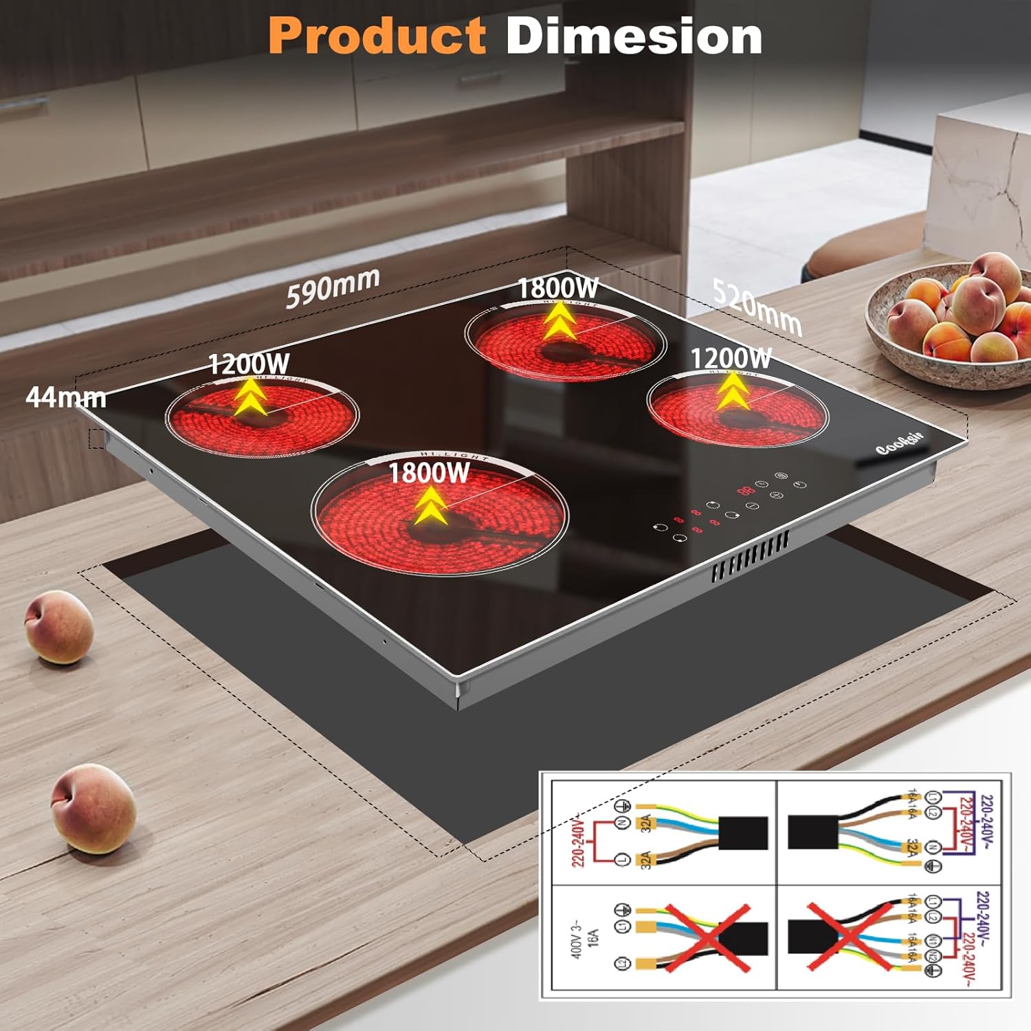 Cooksir Electric Hob 60cm, Ceramic Hob 4 Ring 6700W, Electric Hob 4 Zone with Expandable Dual and Oval Zone, Built-in Hob with Frame, Timer, Safety Lock, 220-240V(No Plug)