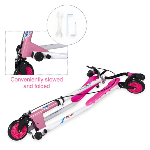 AOODIL Swing Scooter Adjustable 3 Wheels Foldable Wiggle Scooter Self Drifting for Kids/Adult Age 6 Years Old and Up (Pink)