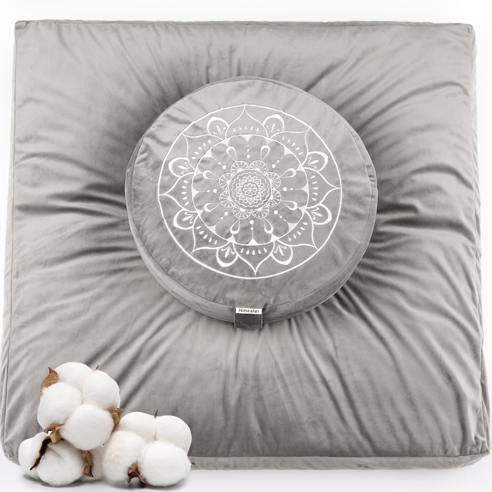Hihealer Large Meditation Cushion and Zabuton Mat Set Meditation Pillow and Zafu Mat for Men and Women (Grey)