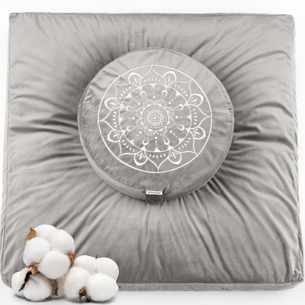 Hihealer Large Meditation Cushion and Zabuton Mat Set Meditation Pillow and Zafu Mat for Men and Women (Grey)