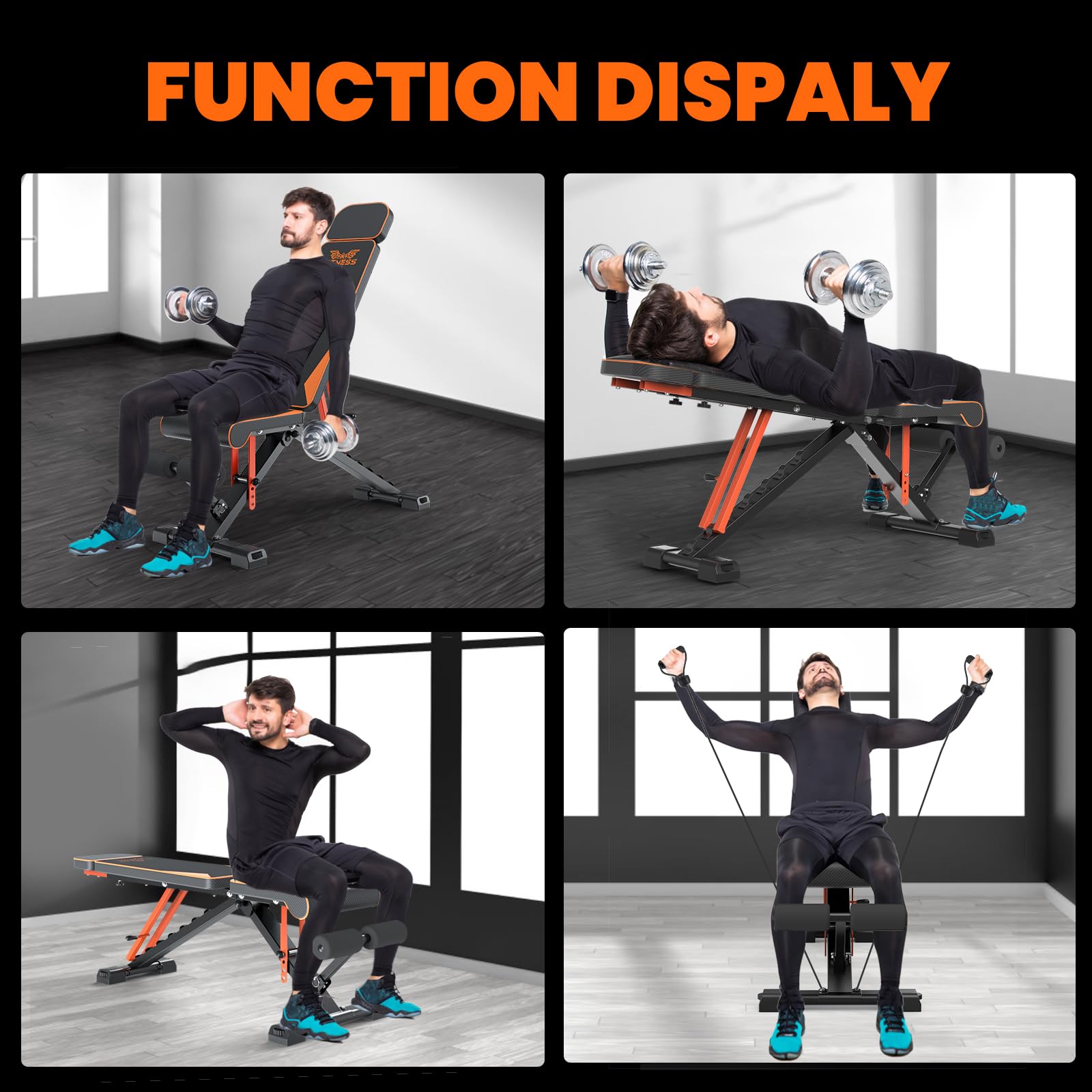 naspaluro Weight Bench Adjustable, Full Body Exercise Folding Fitness Workout Bench with 7 Positions, Exercise Bench for Weight Lifting & Sit Up Abdominal Supine Board Flat Home Gym