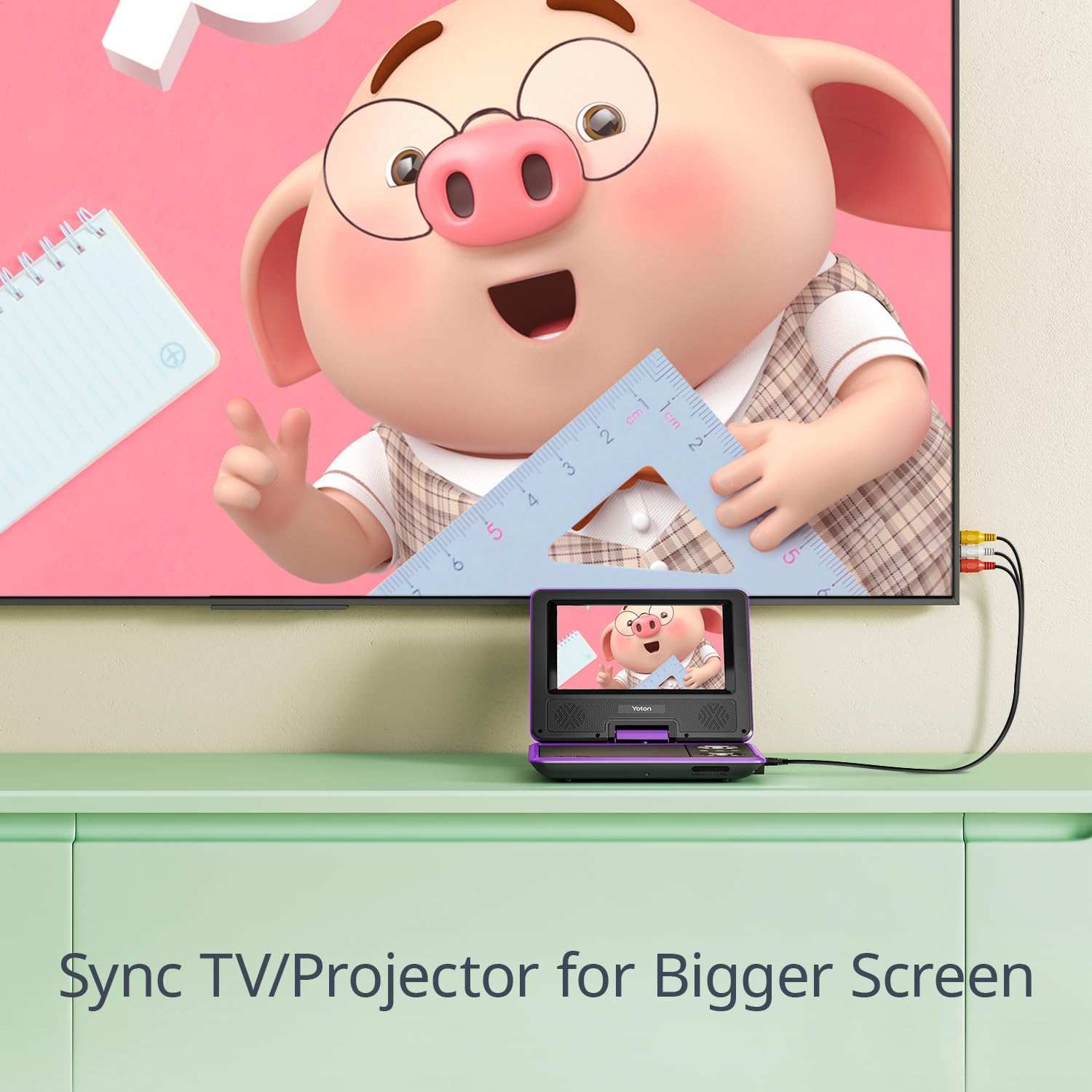 9.5" Portable DVD Player with 7.5" HD Swivel Screen for Car and Kids, 4-6 Hours Working time with Built-in Battery, Headphone/AV-IN/AV-OUT/USB/SD Card [Not Support Blu-ray]