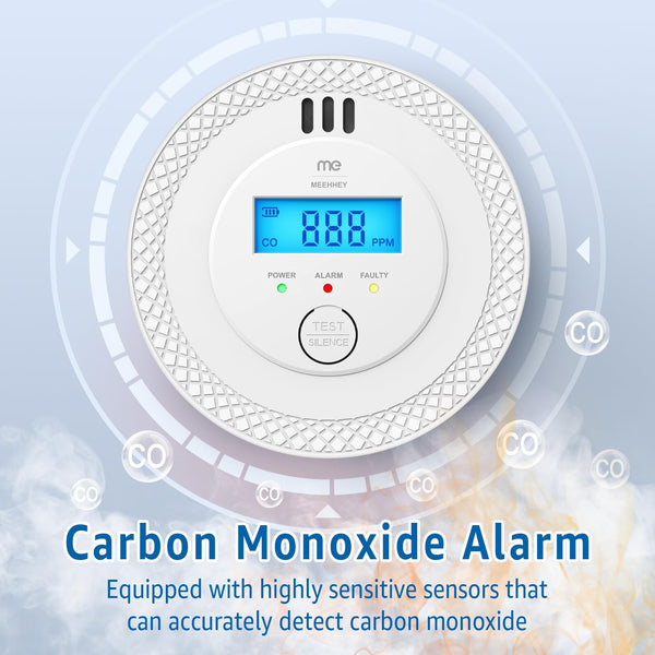 MEEHHEY Carbon Monoxide Detector, Carbon Monoxide Alarm, CO Alarm with Digital Display and Test Button, CO Detector Monitor with Replaceable Battery, Ten Years Alarm Sensor Life, AA Battery Powered