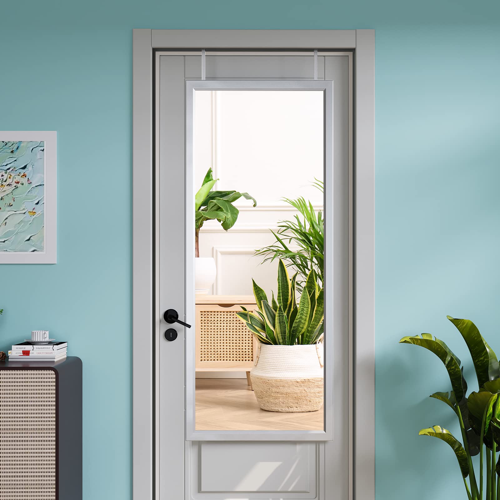 Dripex Over Door Mirror Full Length, 110 x 45cm Wall Mounted Mirror Door Hung Mirror for Bathroom/Bedroom/Wardrobe - Toughened Glass, Silver