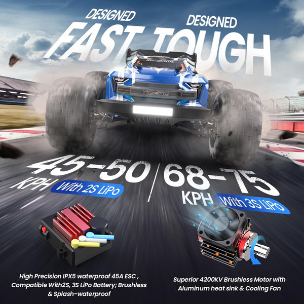 DEERC Remote Control Car 1:10 Scale RC Cars 48+ KM/H High Speed 40+Min Play, 4WD All Terrains Off Road Radio RC for Adults and Kids Hobby RC Truck Vehicle, 2 Battery Crawler Toy Gift for Boys