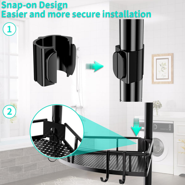 HapiRm Telescopic Shower Caddy Corner- 4-Tier Adjustable Shower Organiser with Toothbrush Holder and Hooks, Rustproof No Drilling Bathroom Shelf,