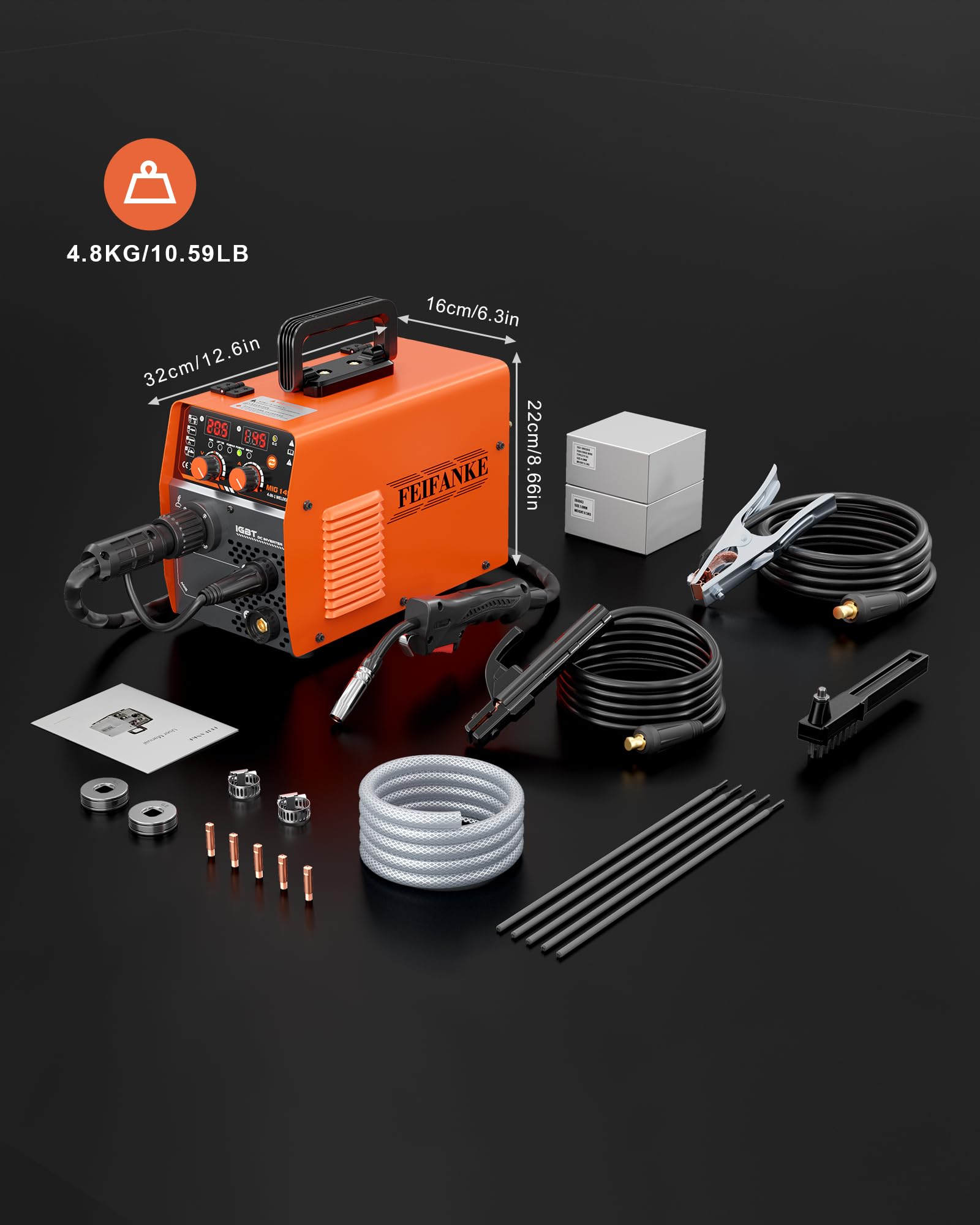 FEIFANKE Gasless MIG Welder 240V 145A Welding Machine MIG MAG 4 in 1 Gasless MIG/MIG/MMA/Lift TIG Welder Machine Inverter Synergy IGBT Suitable for 1.0-4.8mm Carbon Steel and Iron