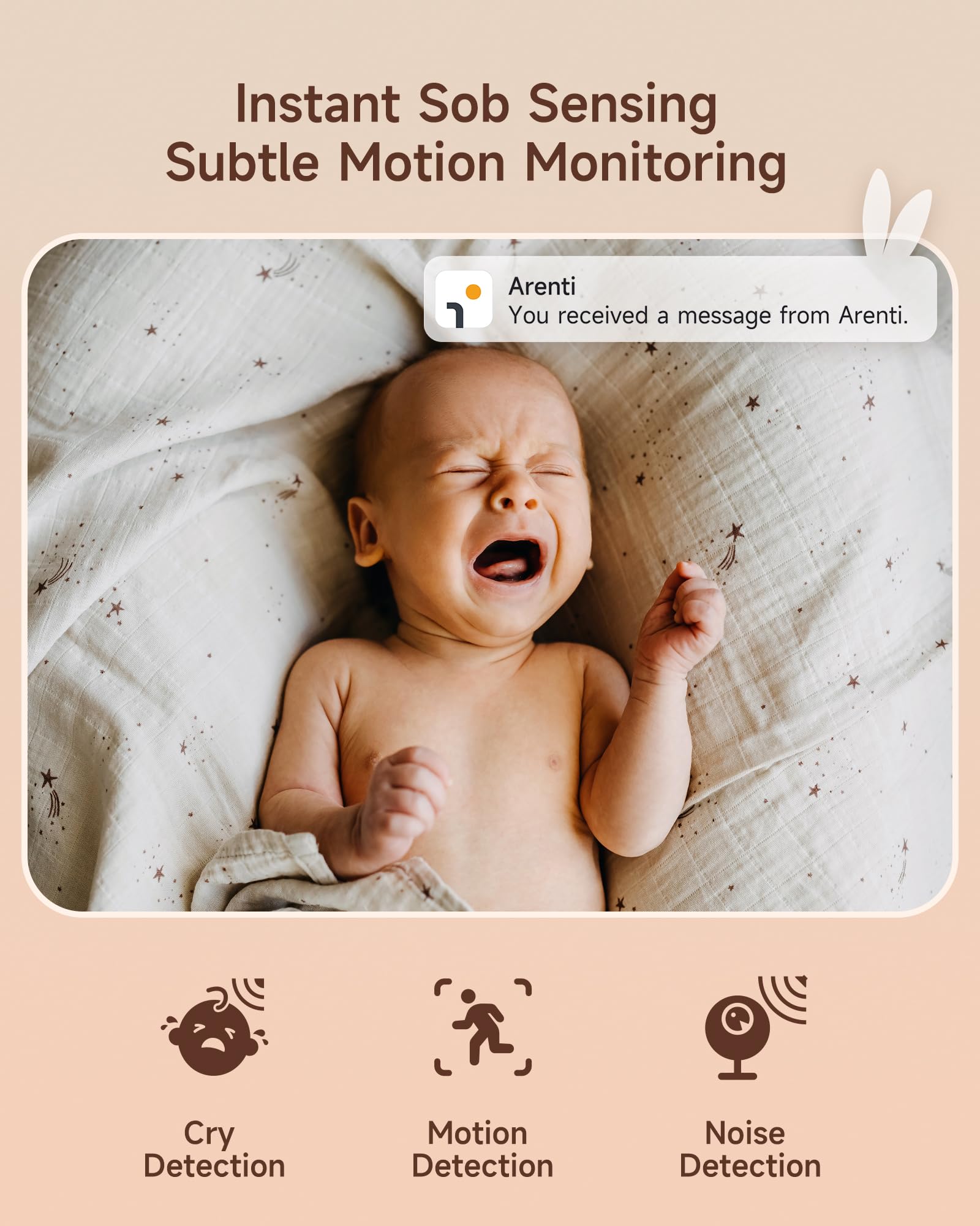 ARENTI 2.5K 5Ghz&2.4G Wifi Baby Monitor with Camera,5-inch 720P Display,Night Vision,Pan Tilt,Night Light,Auto Track,3350mAh Battery,Cry&Motion Detection,2-Way Talk,App&Screen Control