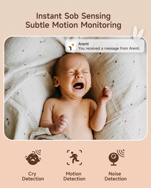 ARENTI 2.5K 5Ghz&2.4G Wifi Baby Monitor with Camera,5-inch 720P Display,Night Vision,Pan Tilt,Night Light,Auto Track,3350mAh Battery,Cry&Motion Detection,2-Way Talk,App&Screen Control