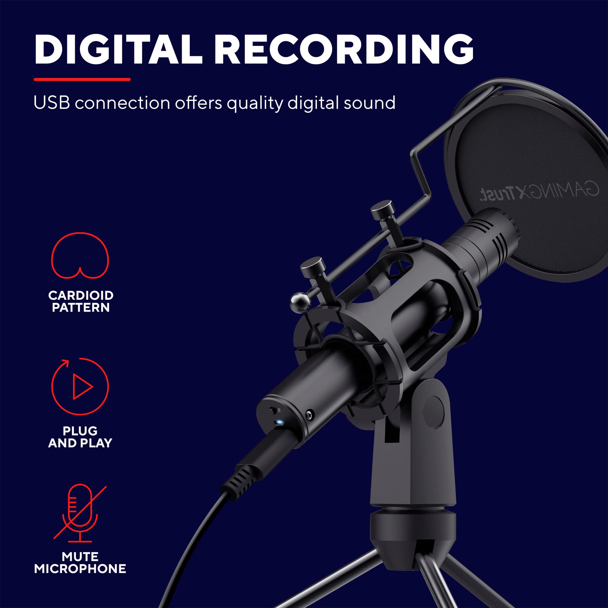 Trust Gaming GXT 236 Yami USB Condenser Streaming Microphone for Podcast, Twitch, Discord, ASMR, Youtube, Playstation 5, Gaming Mic with Cardioid Recording Pattern, Mute Button, RGB Light - Black