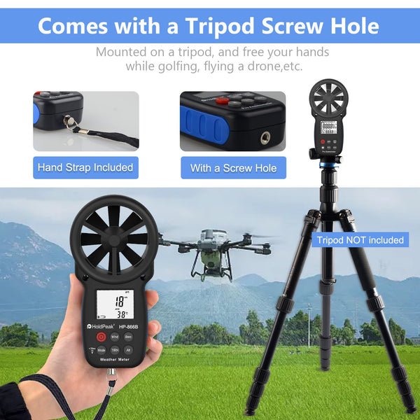 H HOLDPEAK Handheld Anemometer, Digital Wind Speed Meter for Air Velocity, Digital Laser Infrared Thermometer -50 to 550? with Adjustable Emissivity,