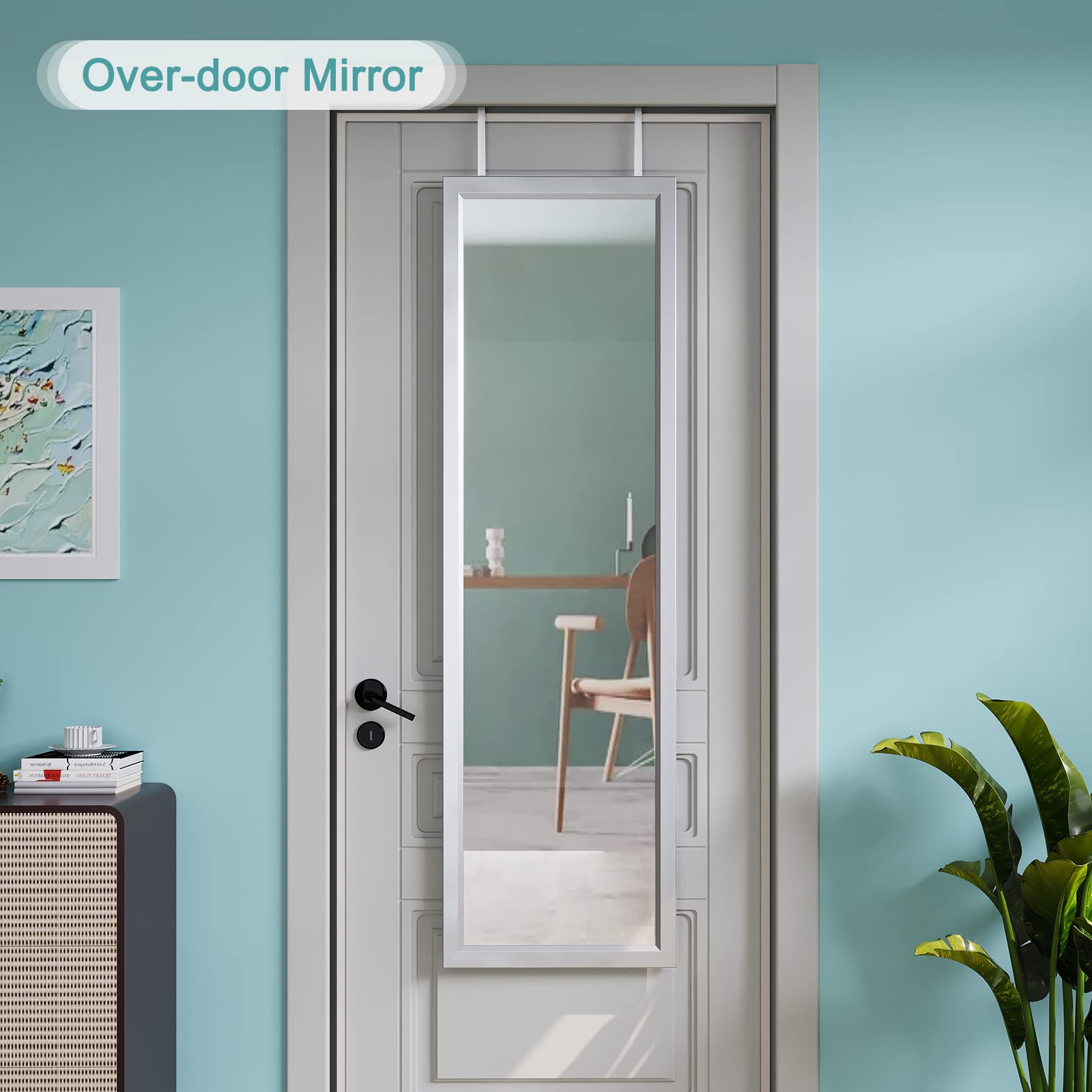 Dripex Over Door Mirror Full Length, 110 x 33cm Wall Mounted Mirror Door Hung Mirror for Bathroom/Bedroom/Wardrobe - Toughened Glass, Silver