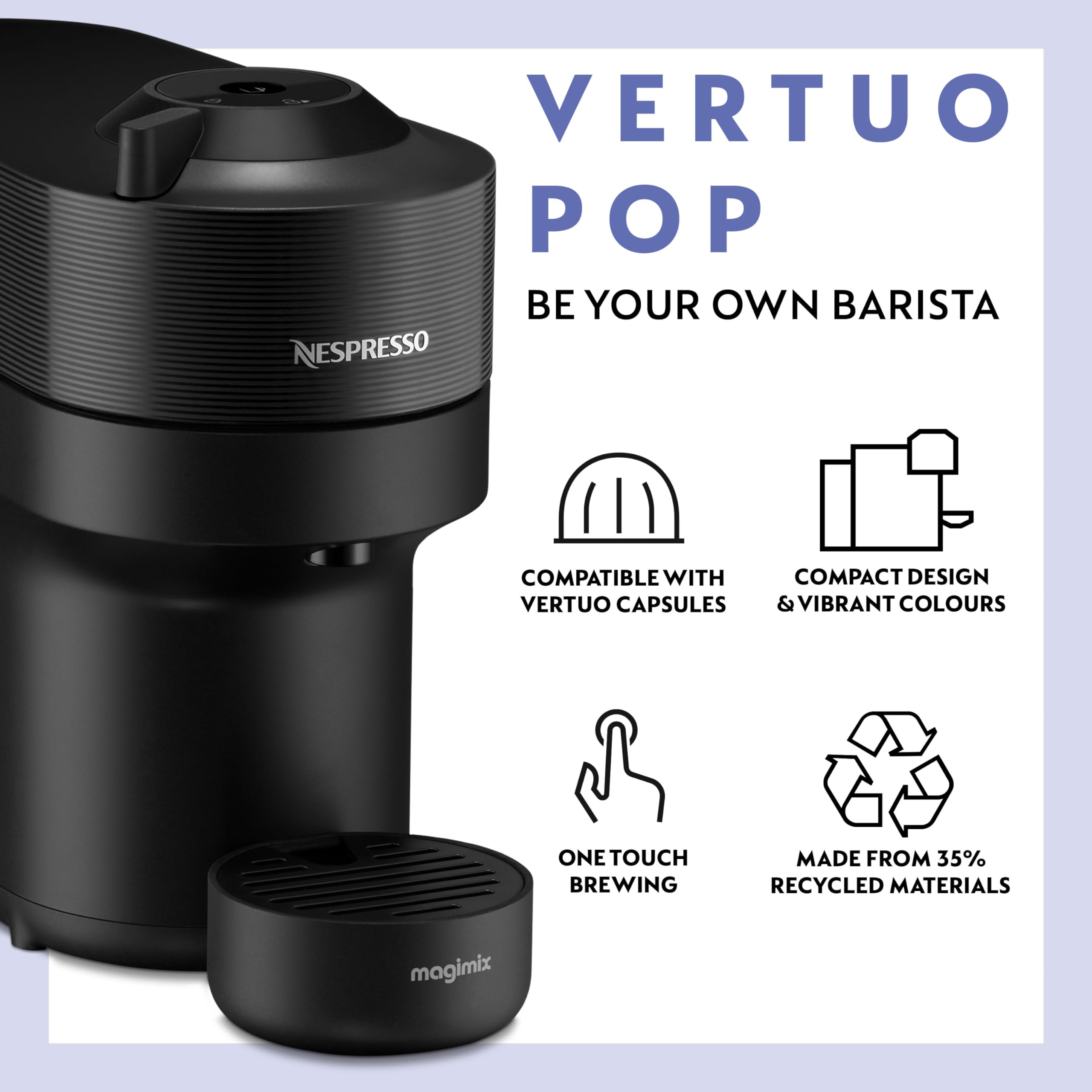 Nespresso Vertuo Pop Coffee Machine by De'Longhi, Over 30 Varieties of Pods, Compact Footprint, Americano, Starter Capsule Set Included, ENV90.P, Pink