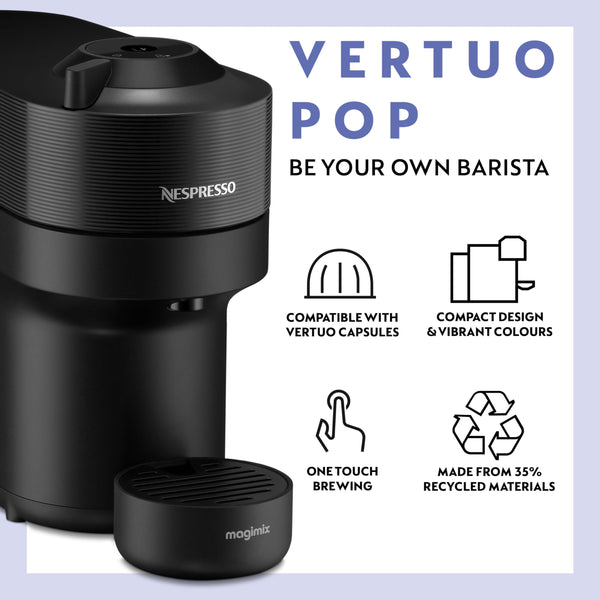 Nespresso Vertuo Pop Coffee Machine by De'Longhi, Over 30 Varieties of Pods, Compact Footprint, Americano, Starter Capsule Set Included, ENV90.P, Pink