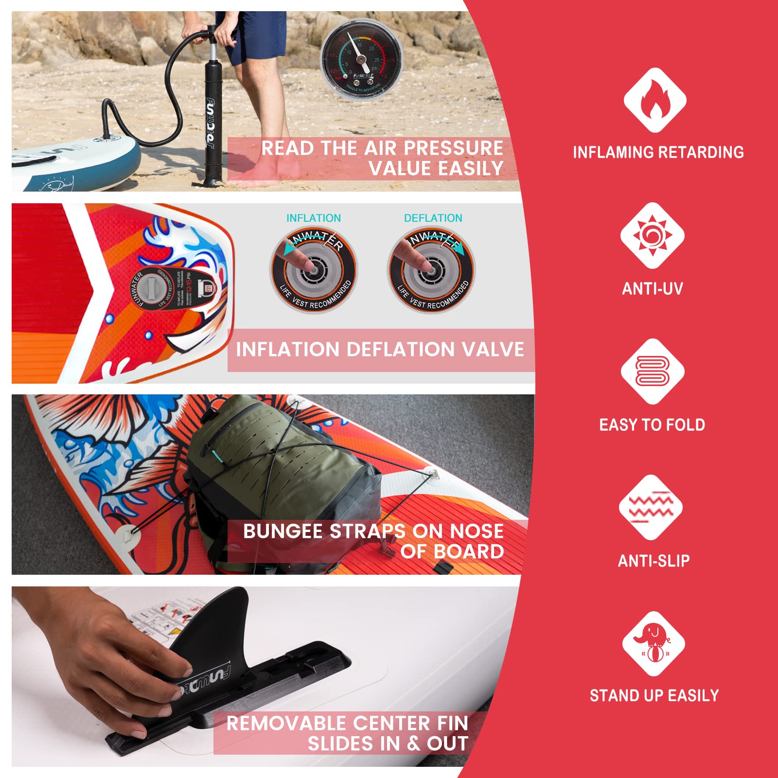 FunWater Inflatable Stand Up Paddle Board with Accessories,SUP Paddle Board Ultra-Light Includes ISUP,Adjustable Paddle,Pump,Dry Bag,Fin,Leash,Paddle Boards 11 FT for Youths and Adults