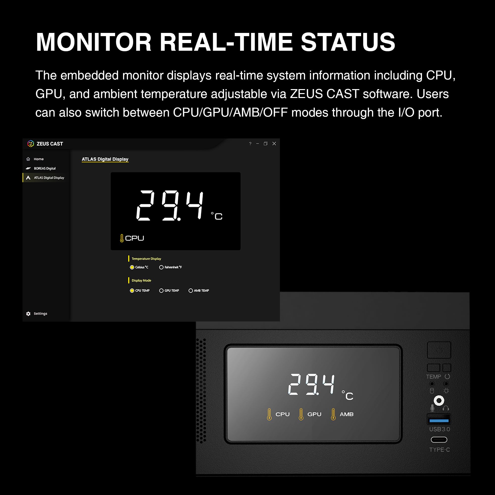 GAMDIAS PC Case, ATX Gaming Mid Tower, No-Hub, Real-time Monitor, Seamless Tempered Glass, Pre-install 3 x 120 mm ARGB PWM Fans, Side Vents Perforated, Black