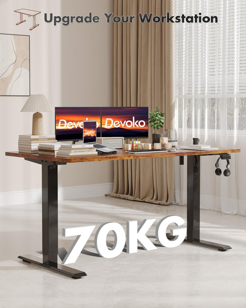 Devoko Electric Standing Desk 120x60cm Sit Stand Table Height Adjustable with Backpack Hook and Memory Smart Pannel, Home Office, White