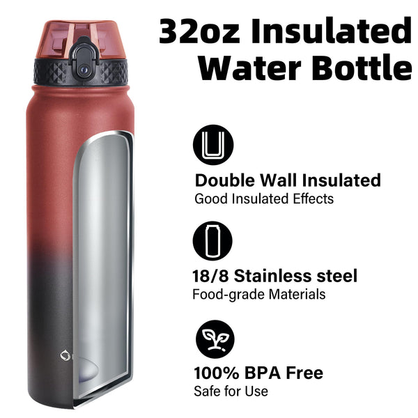 OLDLEY Stainless Steel Water Bottle with Straw 1L Vaccum Insulated Large Drink Flask Metal Water Bottles 1 Litre Leakproof Keep Drinks Hot Cold for Sports Gym with Different Lids(Purple Green, 3 Lids)