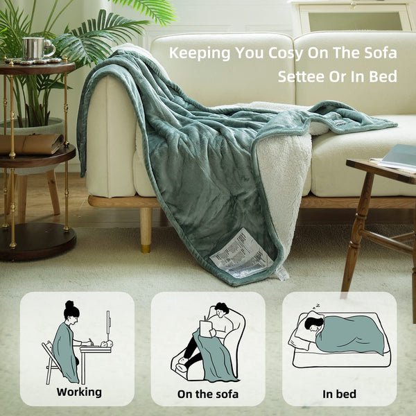 GOTCOZY Heated Blanket Electric Throw 130x160cm -Soft Silky Plush Heated Blanket with 6 Heat Settings & 10 Hours Auto-Off Timer For Home Office Use
