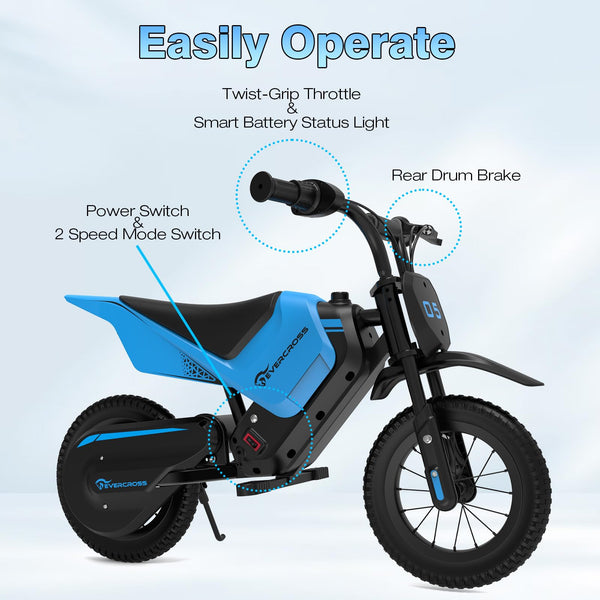 EVERCROSS EV05M Electric Motorcycle for Kids, 150W Kids Ride On Motorcycle, 8/16 km/h Speed Modes & 15 km Long-Range Electric Motorcycle, 12'' Moto Cross for Children Aged 3-12 Years