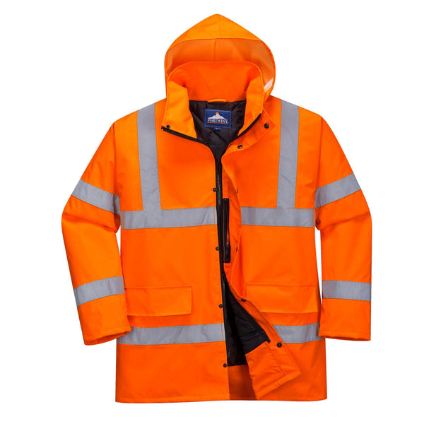Portwest S460 Men's Winter Traffic Jacket Hi Vis Hooded Work Coat Reflective Fully Lined Zip Safety Utility Waterproof Reflective Workwear