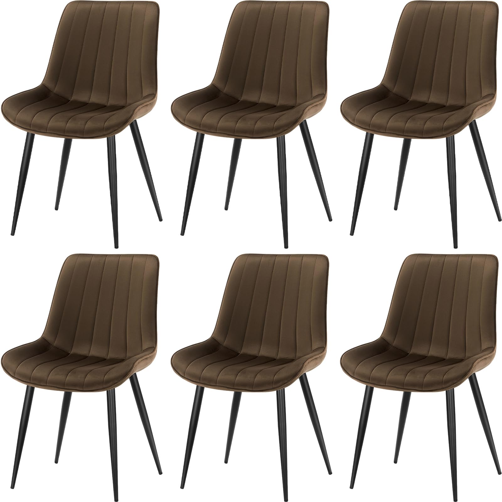 LONGTOO Set of 6 Dining Chairs with Velvet Upholstered Seat & Backrest,Stable Metal Legs,Modern Stripe Design,Champagne