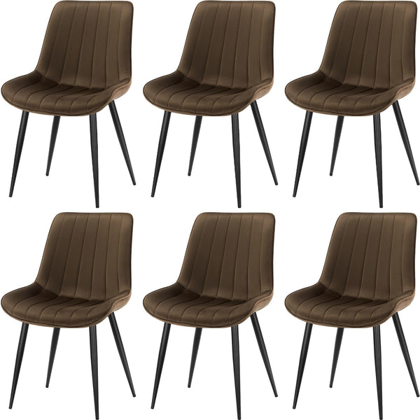 LONGTOO Set of 6 Dining Chairs with Velvet Upholstered Seat & Backrest,Stable Metal Legs,Modern Stripe Design,Champagne