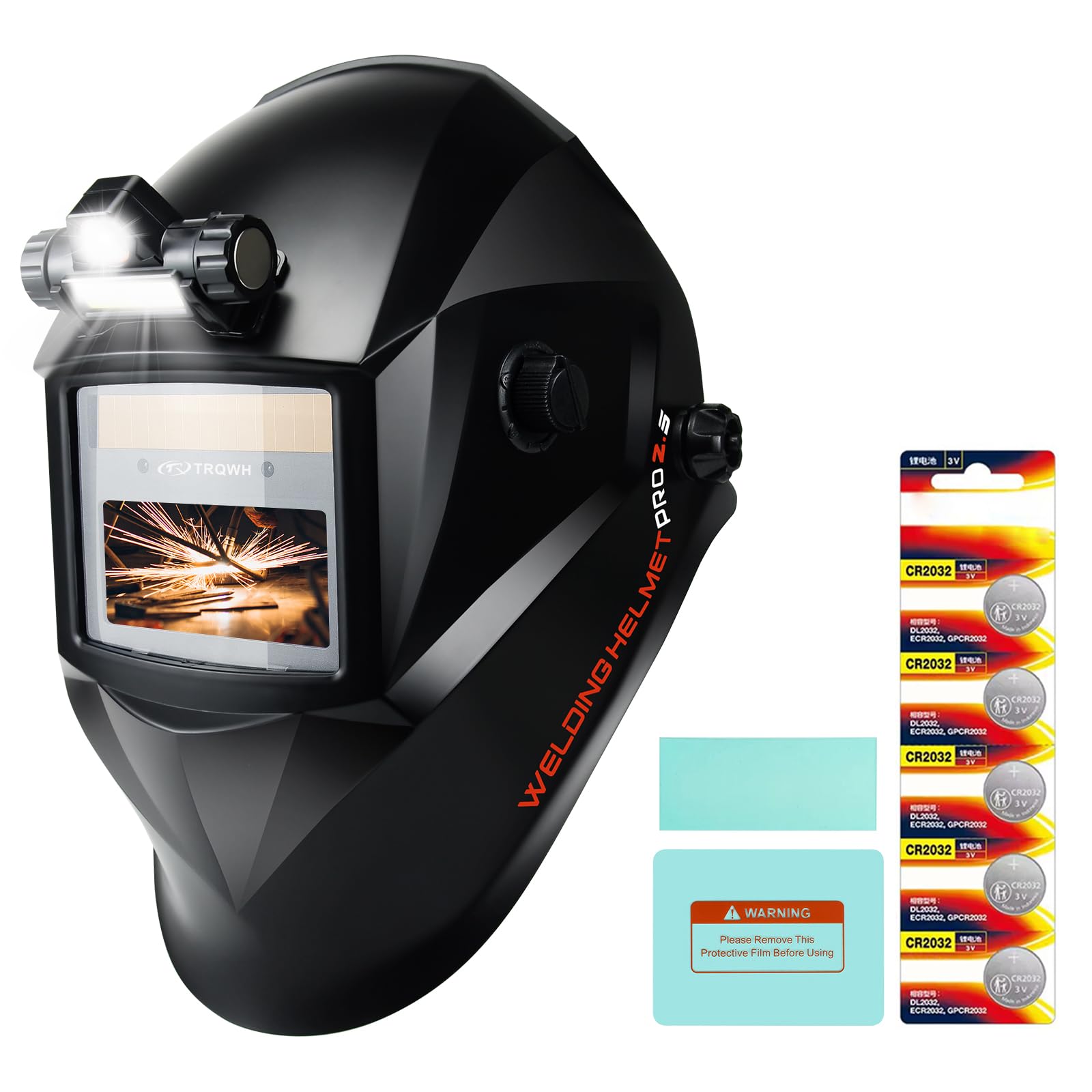 TRQWH Welding Helmet with Light True Color Auto Darkening Welding Helmets for Men Solar Powered Welding Hood with 2 Arc Sensor Wide Shade 4/9-13 for TIG MIG ARC Cool Welder Mask (black)