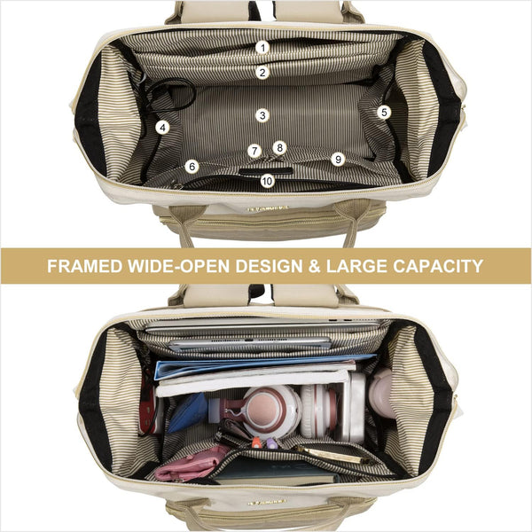 LOVEVOOK Laptop Backpack Women 15.6 inch, Work Bags for Womens, School Computer Bag with USB Port for Business College Travel, Rucksack for Teacher Nurse,BeigeGrey