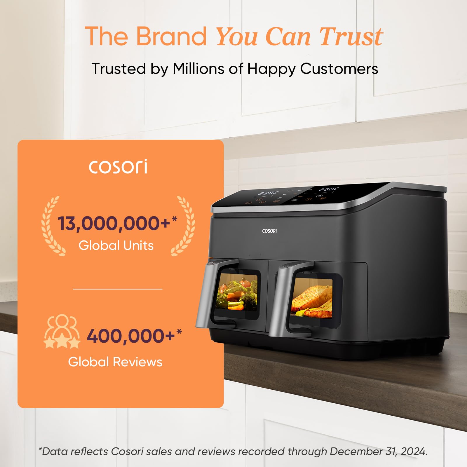 COSORI Smart Air Fryer Oven Dual Blaze 6.4L, Double Heating Elements, Cookbook, No Shaking & No Preheating, APP Control, 12 Functions, Air Fry, Roast, Bake, Reheat, Dishwasher Safe