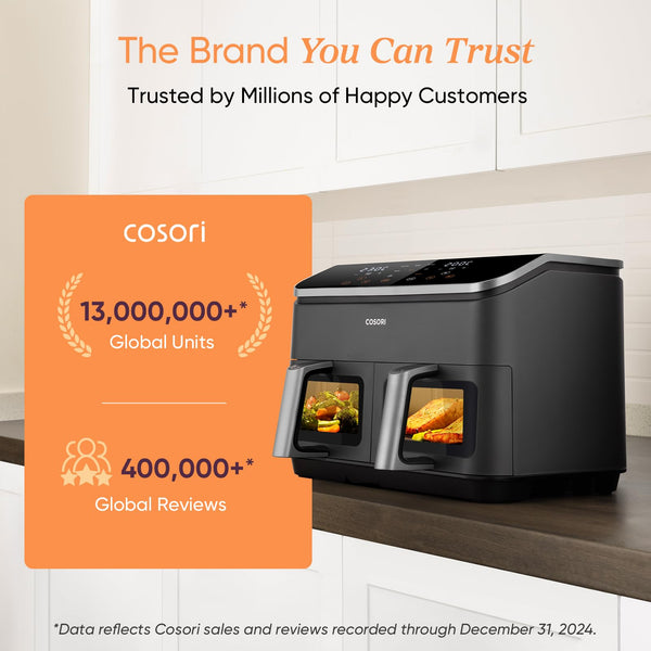 COSORI Smart Air Fryer Oven Dual Blaze 6.4L, Double Heating Elements, Cookbook, No Shaking & No Preheating, APP Control, 12 Functions, Air Fry, Roast, Bake, Reheat, Dishwasher Safe