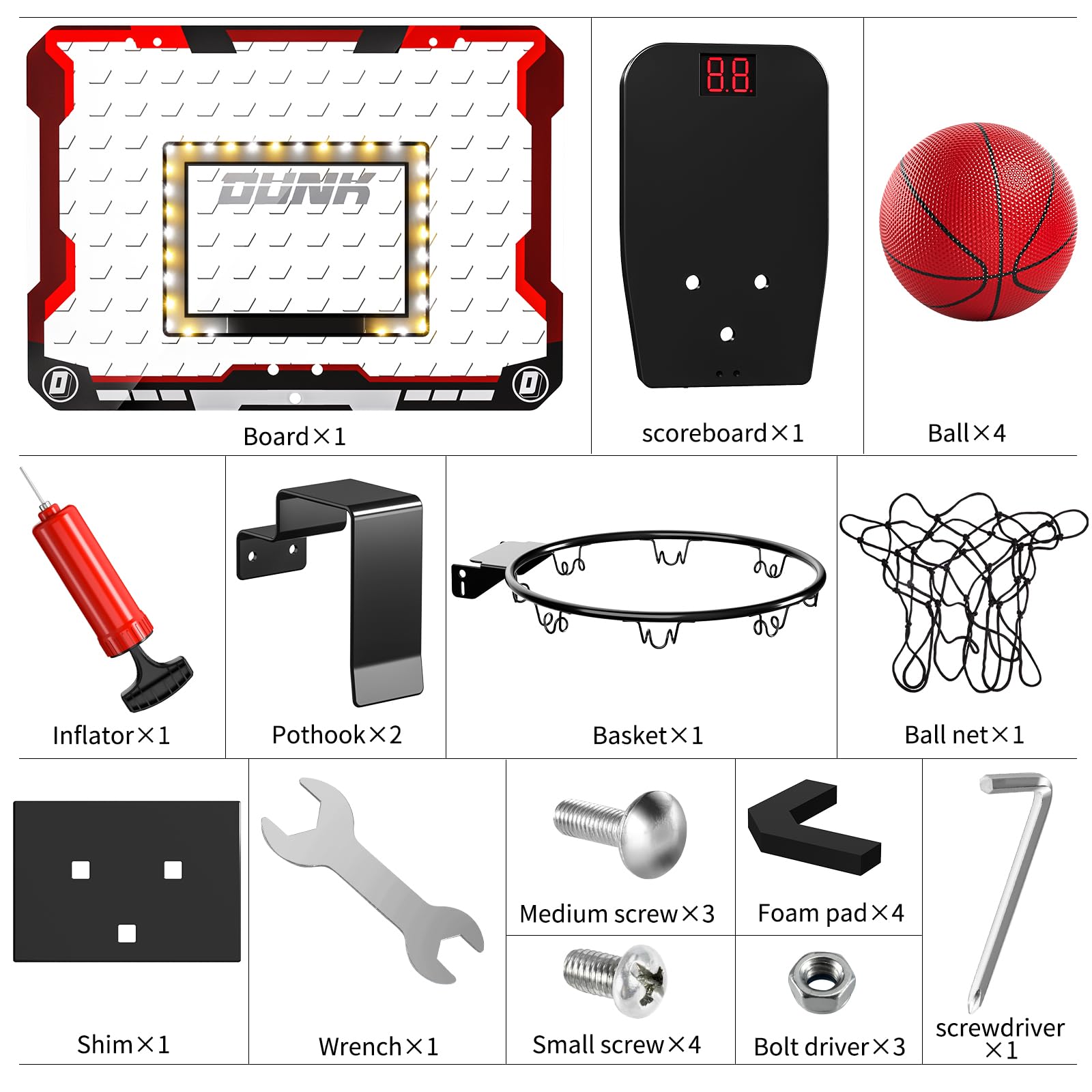TEMI Basketball Hoop Indoor With 4 Balls, Over The Door for Kids and Adults, Toy Gift for Boys Girls Age 3-12 Years