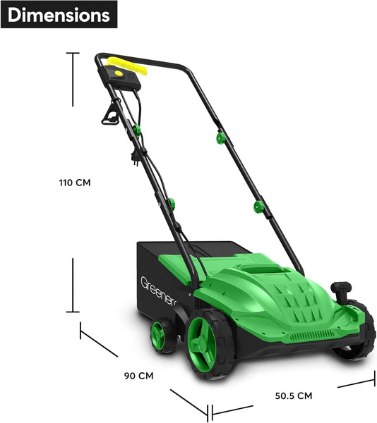 1500w Electric 1500w Electric Lawn Scarifier Aerator Lawn Rake 30L Collection Box 32cm Working Width 4 Adjustable Scarifying Heights 2 Interchangeable Rollers Foldable Handles 10M Cable Length