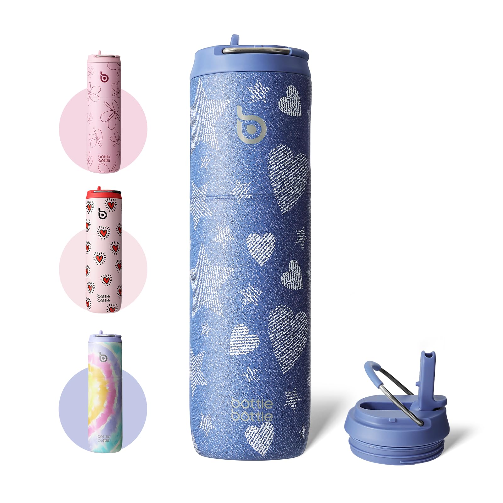 Insulated Water Bottle 700ml(24oz) with Straw, Lid, and Handle - Stainless Steel Sports Travel Gym Bottle for Men and Women (Skiing)