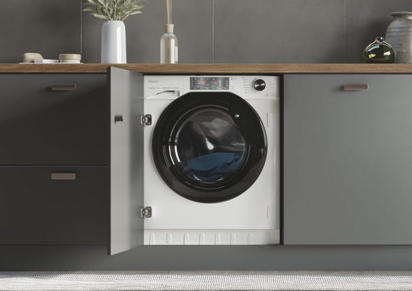 Haier HWQ90B416FWB-UK 9kg Integrated Washing Machine, A Rated, White & Black