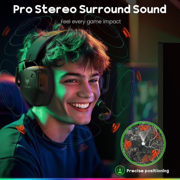 WESEARY Wireless Gaming Headset for PS5, PS4, Mac, Switch, Mobile, 2.4GHz Ultra-Low Latency Gaming Headphones with Crystal-Clear ENC Mic, Bluetooth Gaming Headset for PC, 3D Stereo