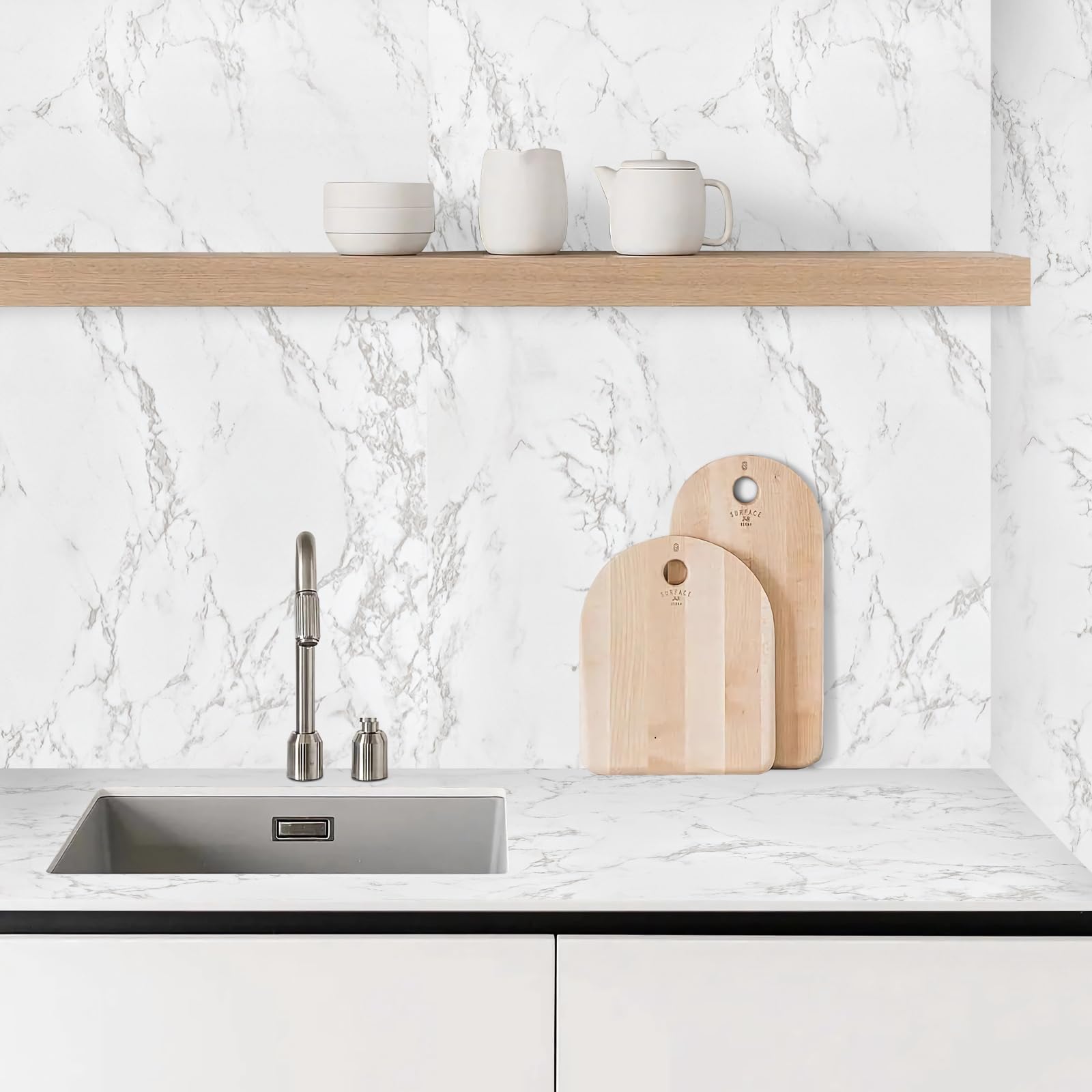 Hode Marble Vinyl Wrap 90cmx600cm, White Granite Sticky Back Plastic Roll, Marble Self Adhesive Wallpaper for Kitchen Countertop Worktop Vinyl