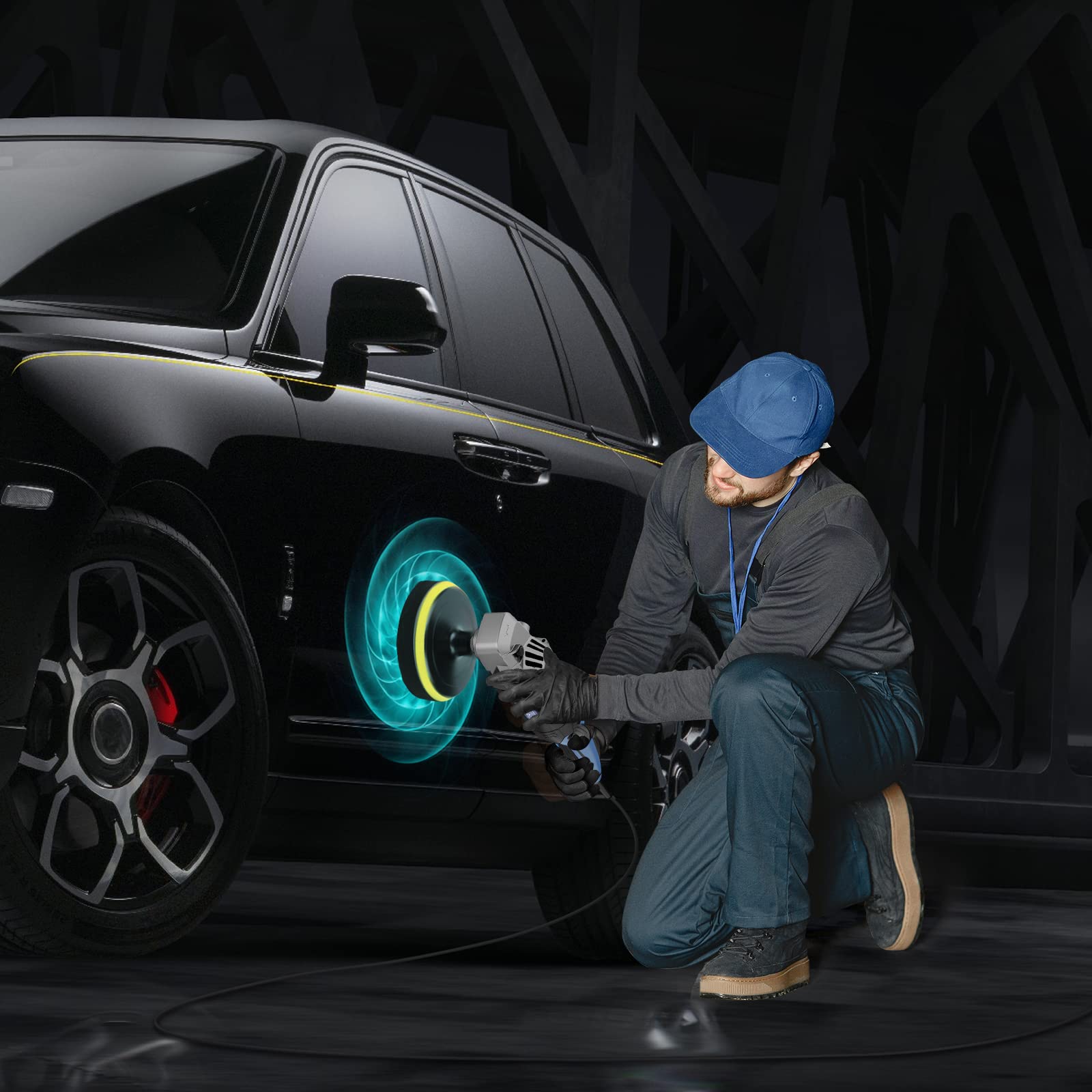 RAYBAO Car Polisher, 1200W Car Polishers and Buffers, Variable Speed 1600-3500RPM, Car Buffer Polisher Machine with Detachable Handle, 180mm/150mm Disc for Polishing/Waxing