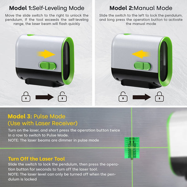 Enventor Rechargeable Laser Level, 25M 2200mAh Li-ion Battery Green Laser Level Self Leveling with Pulse Mode, 7 Hours Working Time, 360° Magnetic Base, Switchable Horizontal/Vertical/Cross line