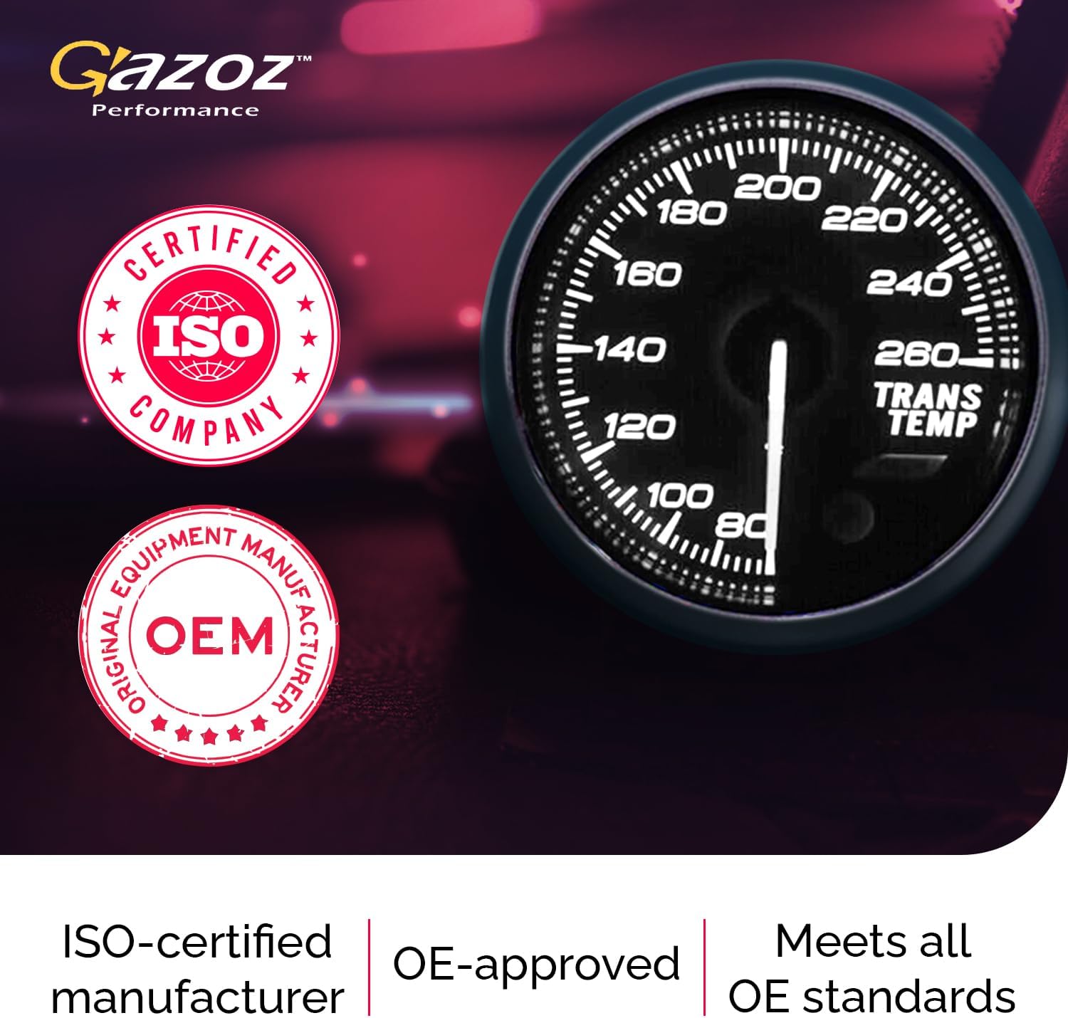 GAZOZ PERFORMANCE 52mm Transmission Trans Temp Gauge Kit 7 Color LED Electrical Peak Smoke Lens