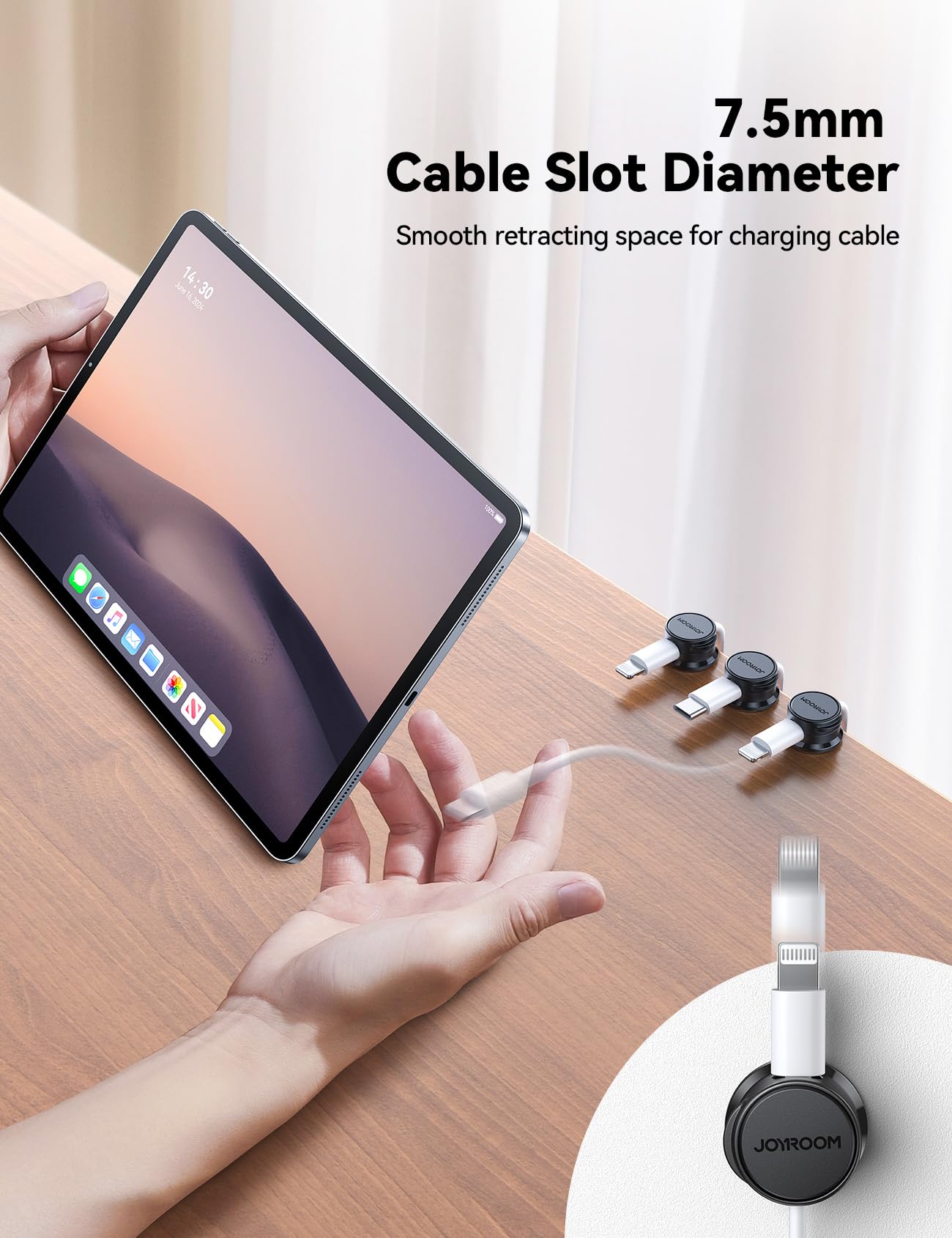 JOYROOM 6 Pack Cable Tidy Clips Cord Organiser Magnetic Cable Management Self Adhesive Wire Holder for Desk, Nightstand, Charging Cables, HDMI, USB, Audio Cable, Office, Home, White