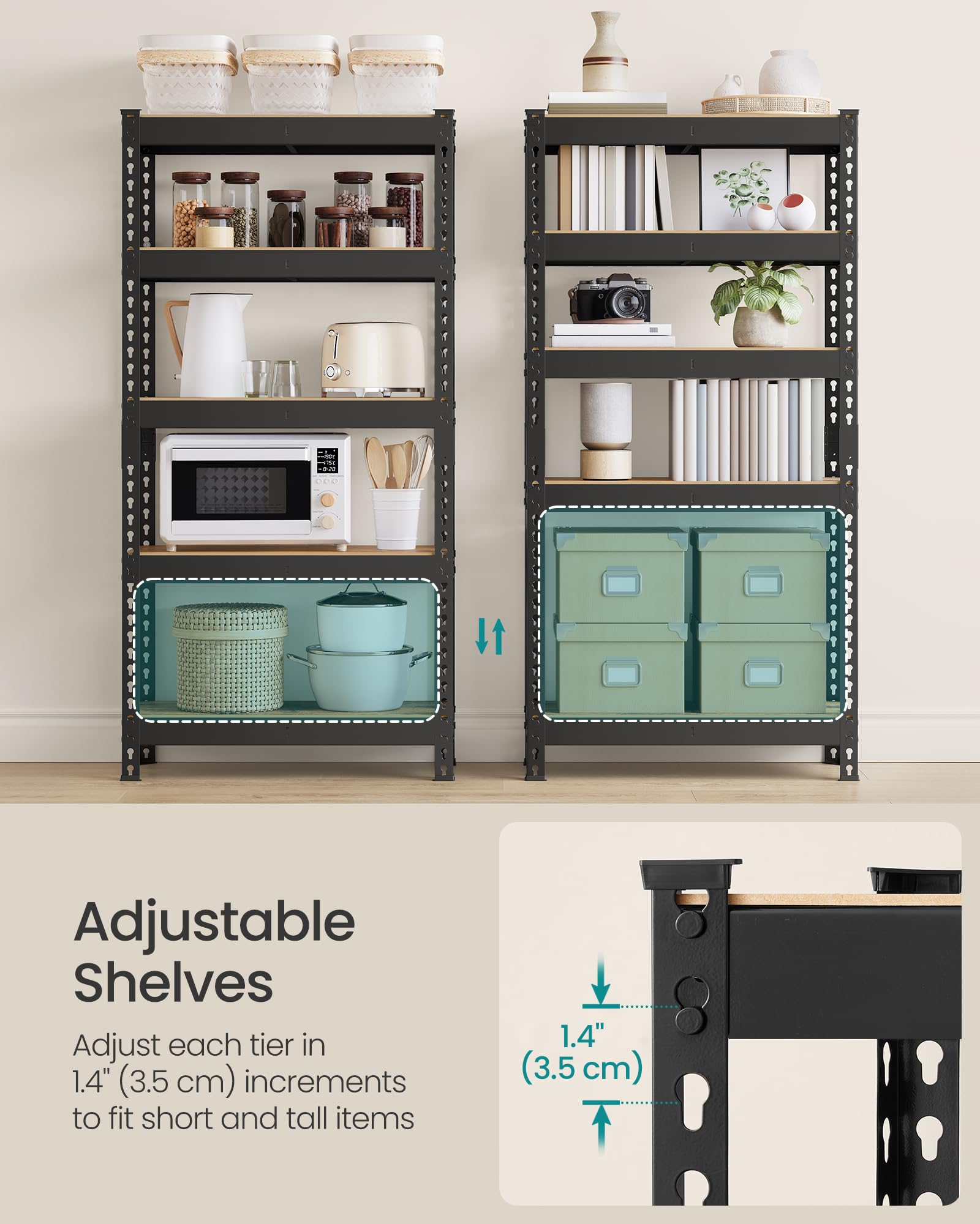 SONGMICS 5-Tier Shelving Unit, Storage Shelves, for Garage, Boltless Assembly, Adjustable Shelves, 30 x 75 x 150 cm, Load 875 kg, for Shed Warehouse Basement Kitchen, Black GLR300B01