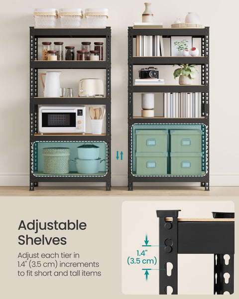 SONGMICS 5-Tier Shelving Unit, Storage Shelves, for Garage, Boltless Assembly, Adjustable Shelves, 30 x 75 x 150 cm, Load 875 kg, for Shed Warehouse Basement Kitchen, Black GLR300B01