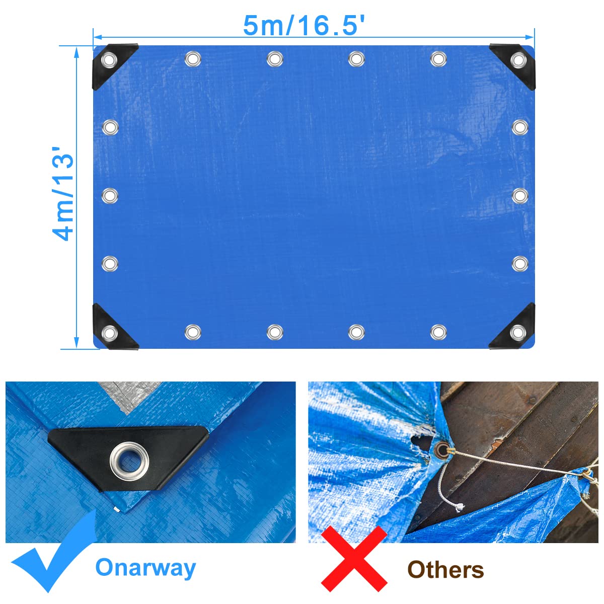 Onarway Tarpaulin 3m x 4m Thicken Tarpaulin Waterproof Heavy Duty 110GSM with Reinforced Grommets, Tarp Sheet Cover for Multipurpose Outdoor Use, Blue