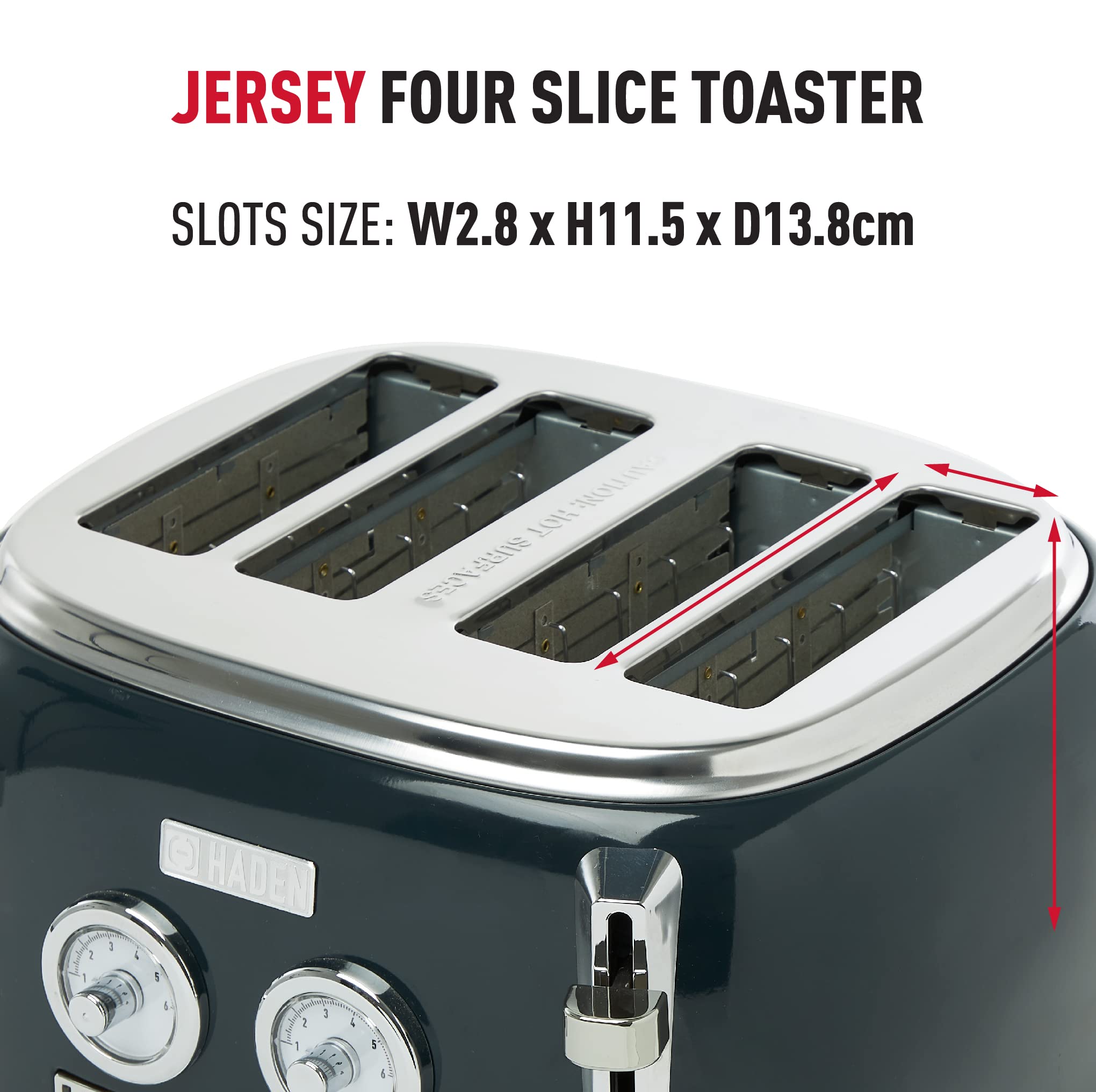 Haden Jersey Steel Blue Toaster 4 Slice  Dual Control With Adjustable Browning Controls - Self Centring Function - Reheat And Defrost Functions
