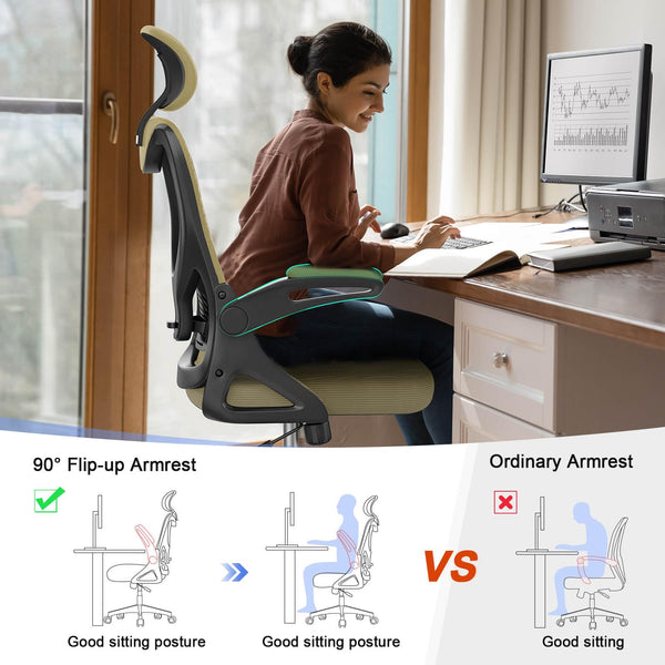 Office Chair - Ergonomic Desk Chair with Lumbar Support Headrest Adjustable, Padded Flip-up Armrests Comfy Seat Cushion High Back Executive Manager Chair For Home Office