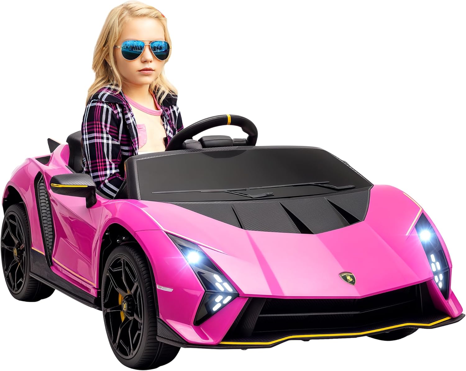 AIYAPLAY 12V Lamborghini Autentica Licensed Kids Electric Car with Butterfly Doors, Ride on Car with Remote Control, 4 Suspension Wheels, Soft Start, LED Lights, Music, Horn, Grey