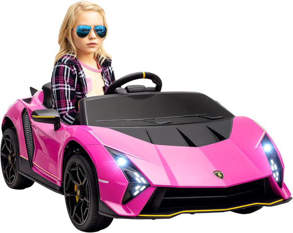 AIYAPLAY 12V Lamborghini Autentica Licensed Kids Electric Car with Butterfly Doors, Ride on Car with Remote Control, 4 Suspension Wheels, Soft Start, LED Lights, Music, Horn, Grey